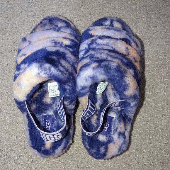 Women's Ugg Fluff Yeah Violet Marble Slide Slipper - Size 8 - Picture 2 of 6
